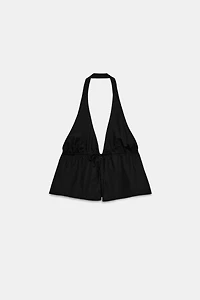 STRIPED POPLIN HALTER TOP