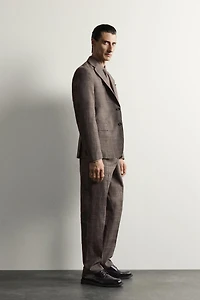 LINEN AND WOOL CHECK SUIT PANTS