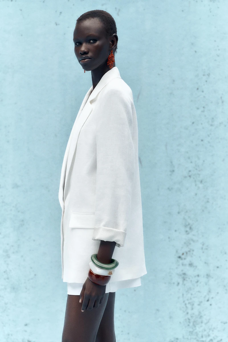 100% LINEN BLAZER WITH PRINTED CUFFS
