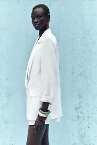 100% LINEN BLAZER WITH PRINTED CUFFS