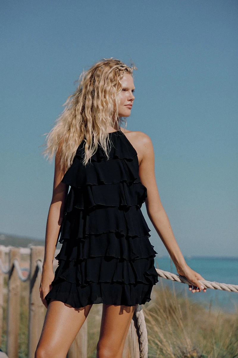 RUFFLED HALTER MINI DRESS