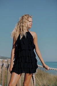 RUFFLED HALTER MINI DRESS