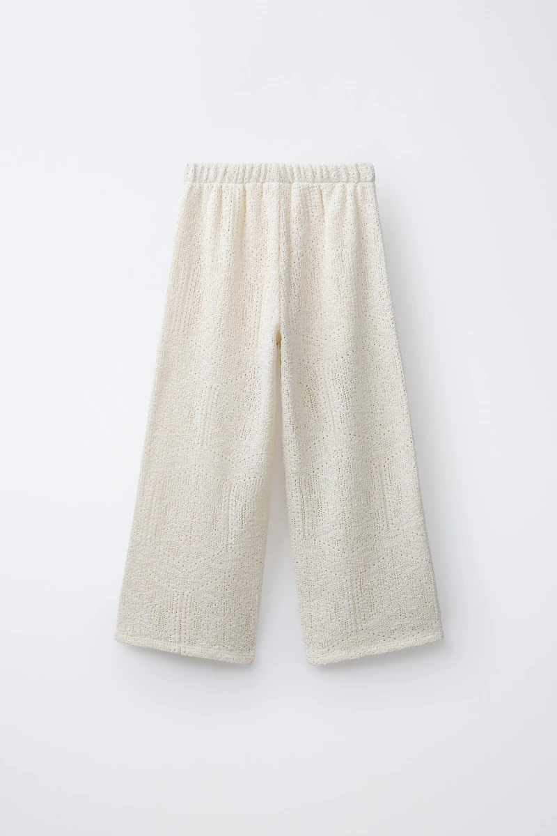WIDE LEG OPEN-KNIT LACE PANTS