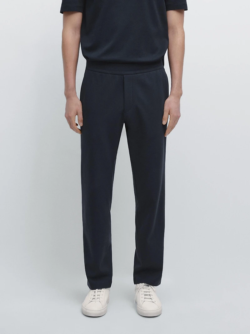 Straight-leg cotton blend trousers
