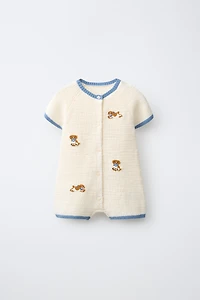 DOG PRINT KNIT SHORT JUMPSUIT