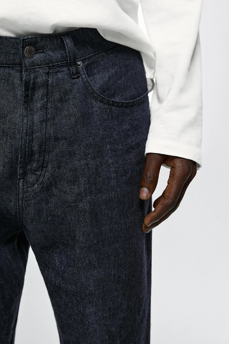 Straight-leg linen denim-effect pants
