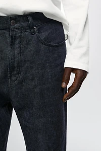 Straight-leg linen denim-effect pants
