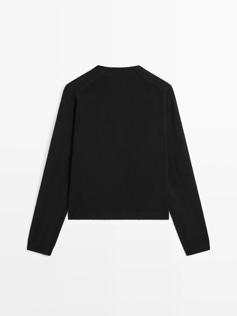 Wool blend V-neck knit cardigan