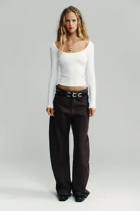 T-SHIRT CÔTELÉ À MANCHES LONGUES