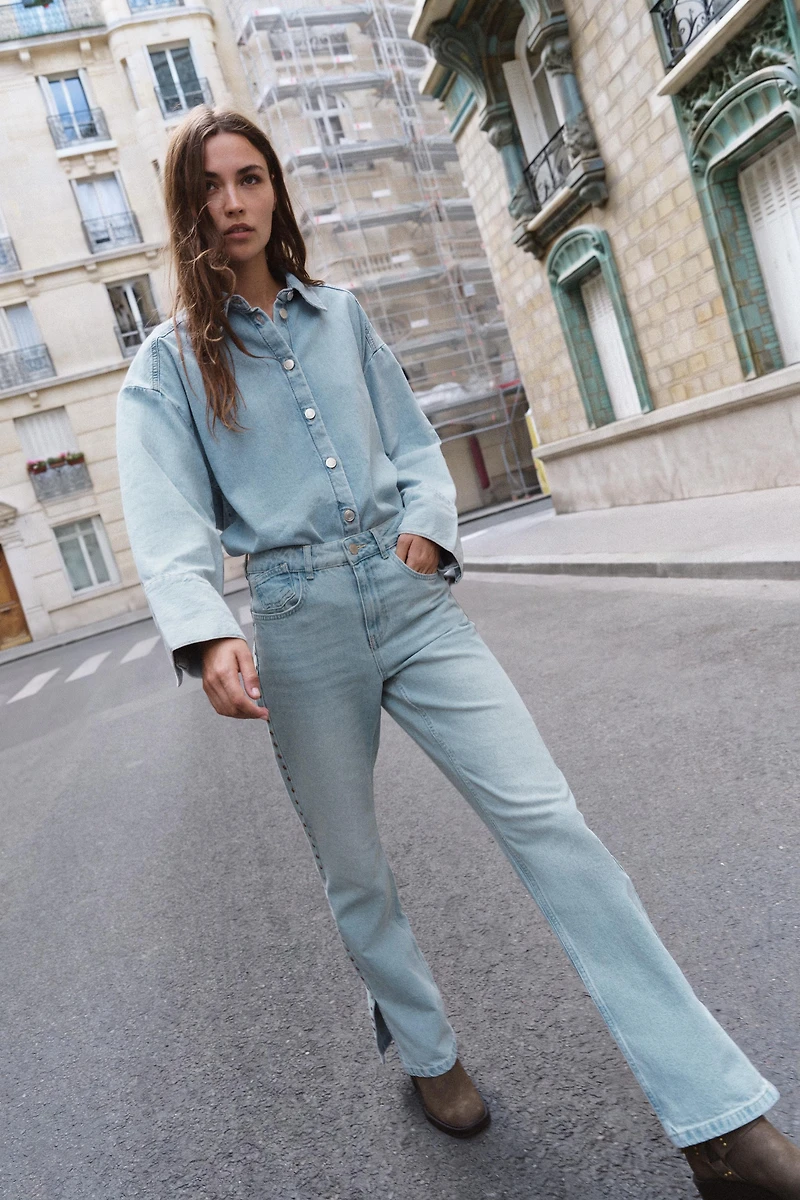 Z1975 MID-RISE STRAIGHT STUDDED JEANS