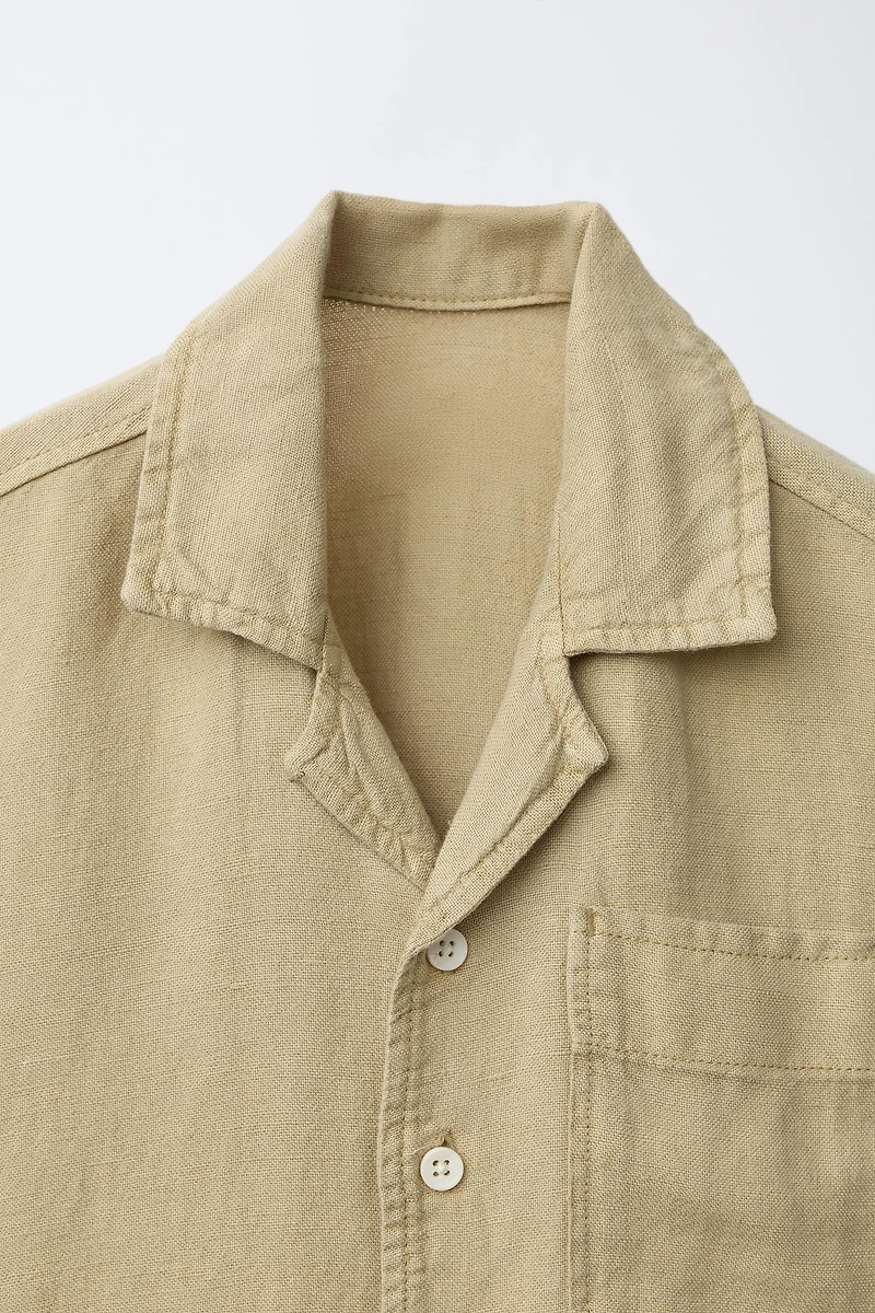 FLUID SPREAD COLLAR SHIRT WITH LINEN