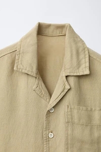 FLUID SPREAD COLLAR SHIRT WITH LINEN