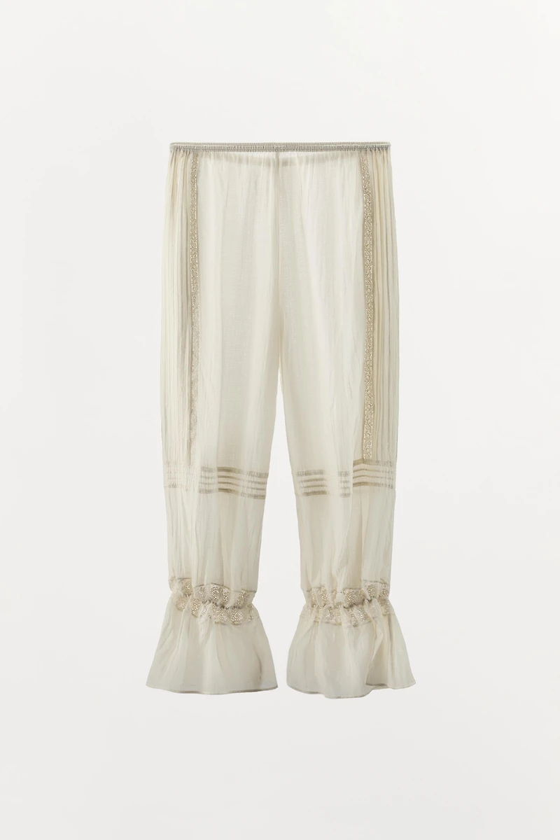 VISCOSE BLEND LACE RUFFLE PANTS