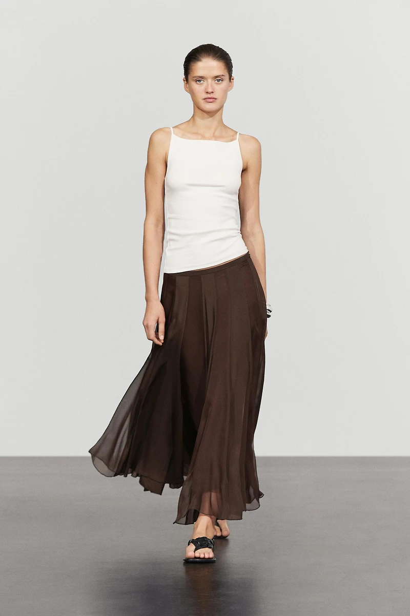 Flowing flared midi skirt