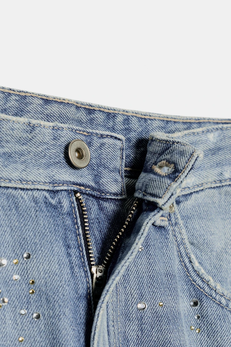TRF HIGH-WAISTED STRAIGHT-LEG RHINESTONE JEANS