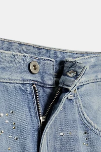 TRF HIGH-WAISTED STRAIGHT-LEG RHINESTONE JEANS