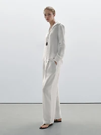 100% linen open collar shirt