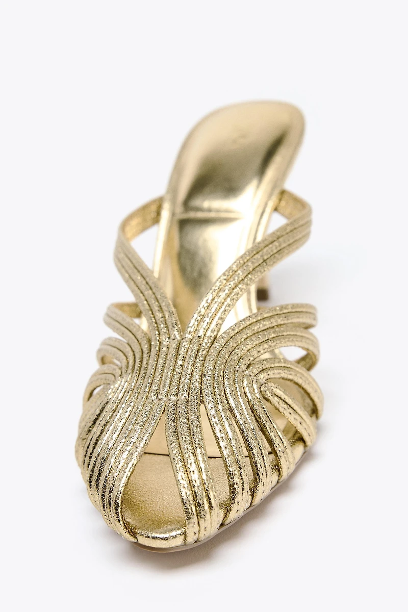 METALLIC EFFECT STILETTO HEEL SANDALS