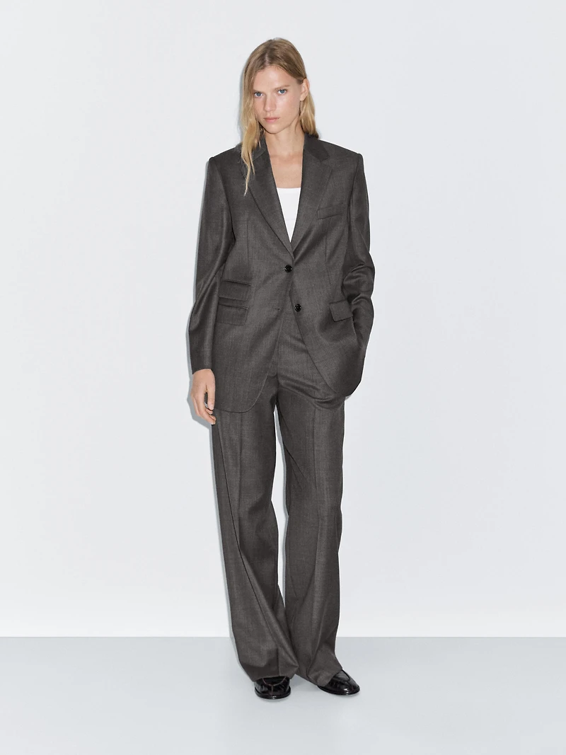 Pantalon de tailleur large 100 % laine