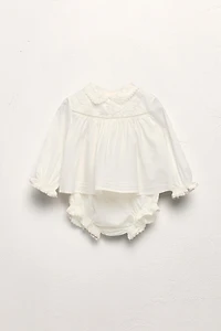 1 MONTH - 3 YEARS/ LIMITED EDITION POPLIN SHIRT AND EMBROIDERED FLOWER BLOOMERS SET