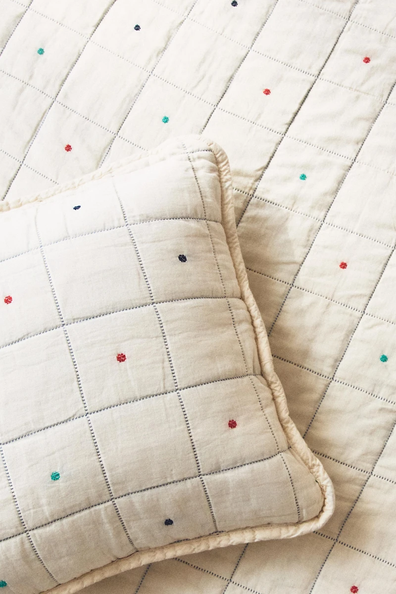 KIDS' CHECKERED AND POLKA DOT BEDSPREAD