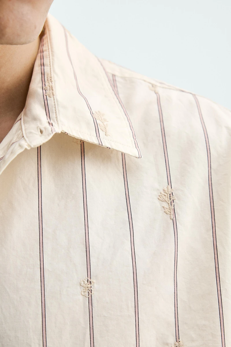 FLORAL EMBROIDERED STRIPED SHIRT