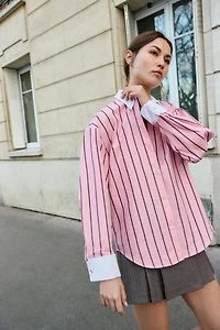 OVERSIZED STRIPED SHIRT WITH CONTRAST CUFFS