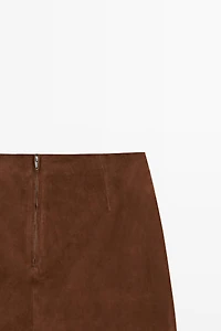 Suede leather mini skirt