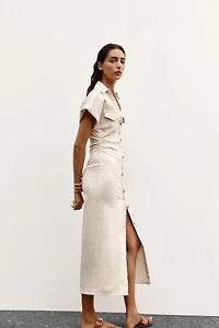 RUCHED WAIST MIDI DRESS