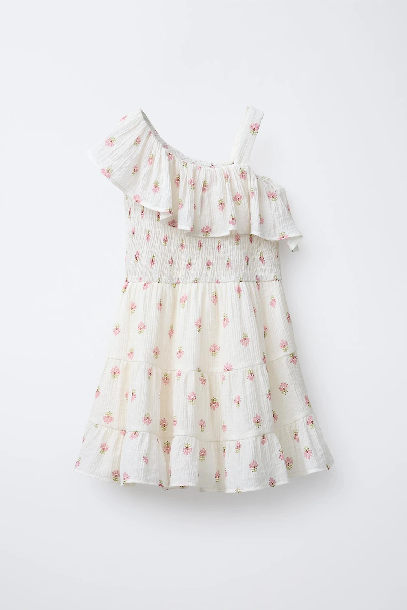 TEXTURED RUFFLED FLORAL DRESS
