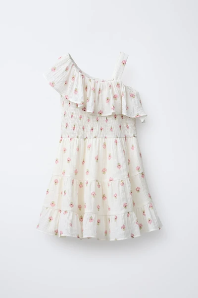 TEXTURED RUFFLED FLORAL DRESS