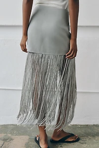 FRINGED LINEN MINI SKIRT