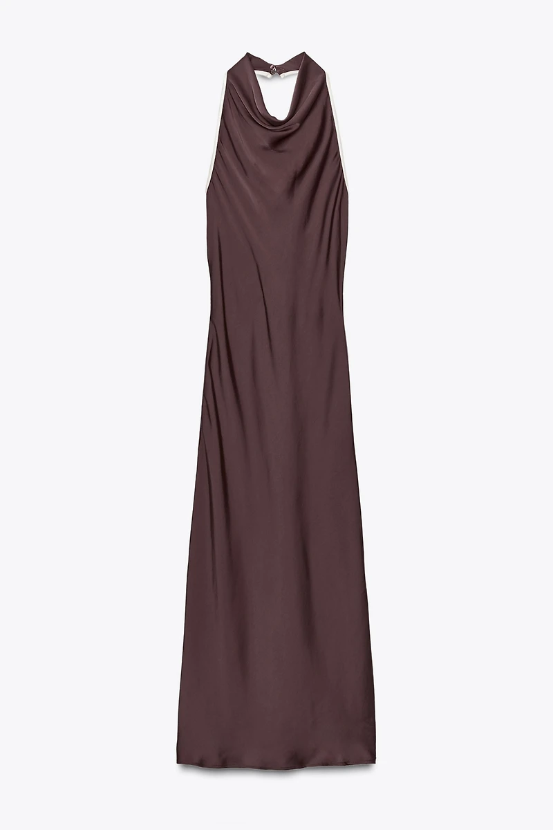 ROBE MIDI SATINÉE LISERÉS CONTRASTANTS