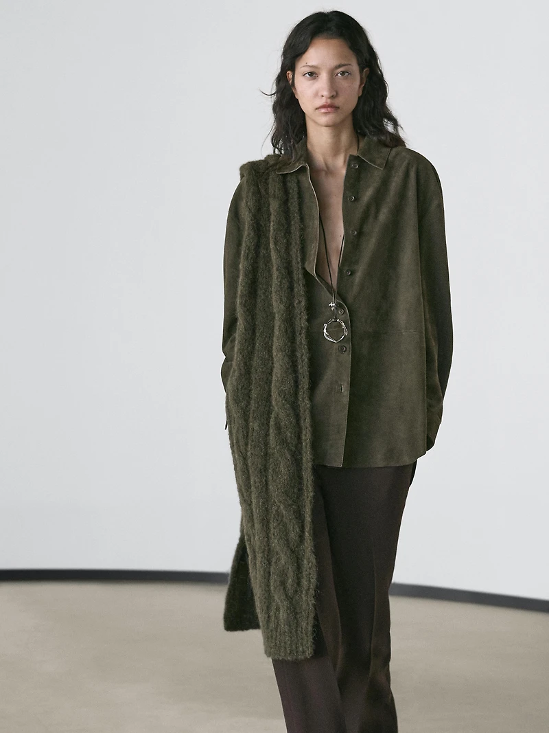 Suede leather shirt with seams