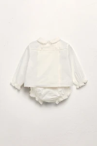 1 MONTH - 3 YEARS/ LIMITED EDITION POPLIN SHIRT AND EMBROIDERED FLOWER BLOOMERS SET