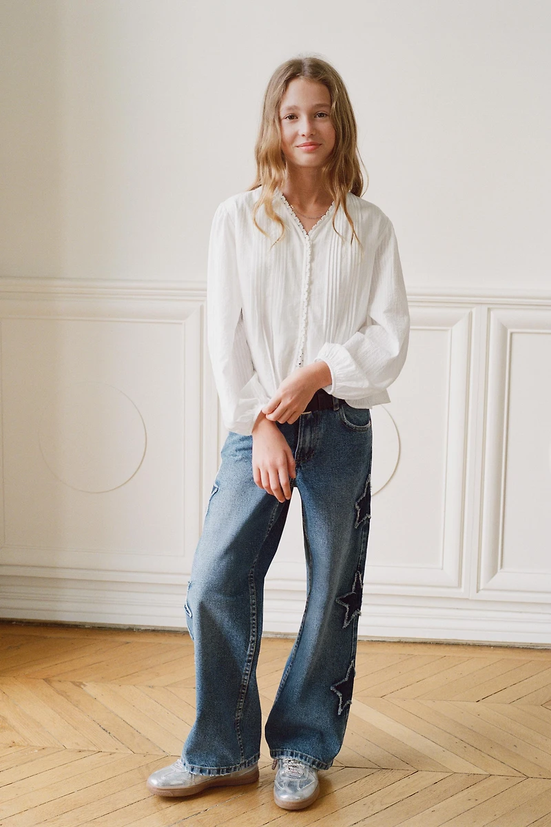 STAR PATCH WIDE LEG JEANS
