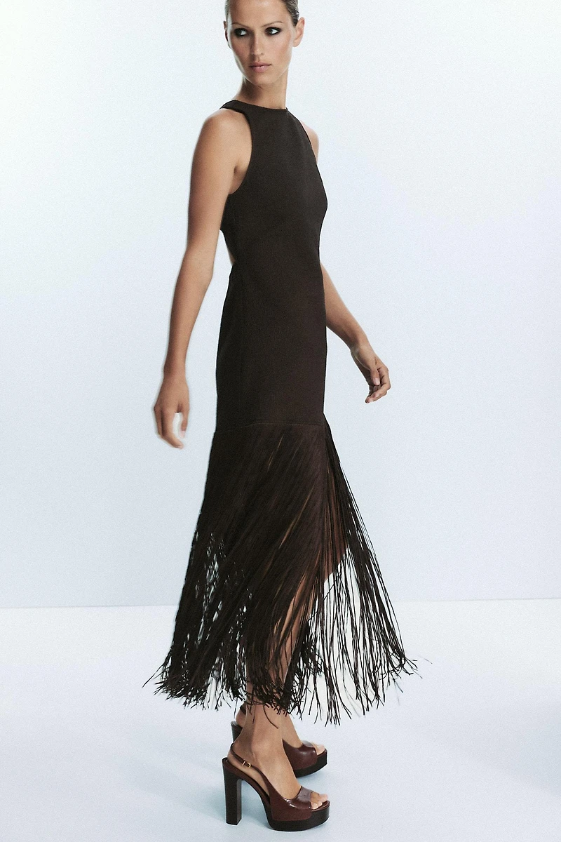 FRINGED FITTED DRESS