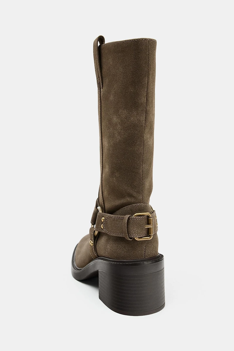 HEELED BIKER ANKLE BOOTS