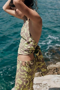 BEADED PRINT HALTER TOP
