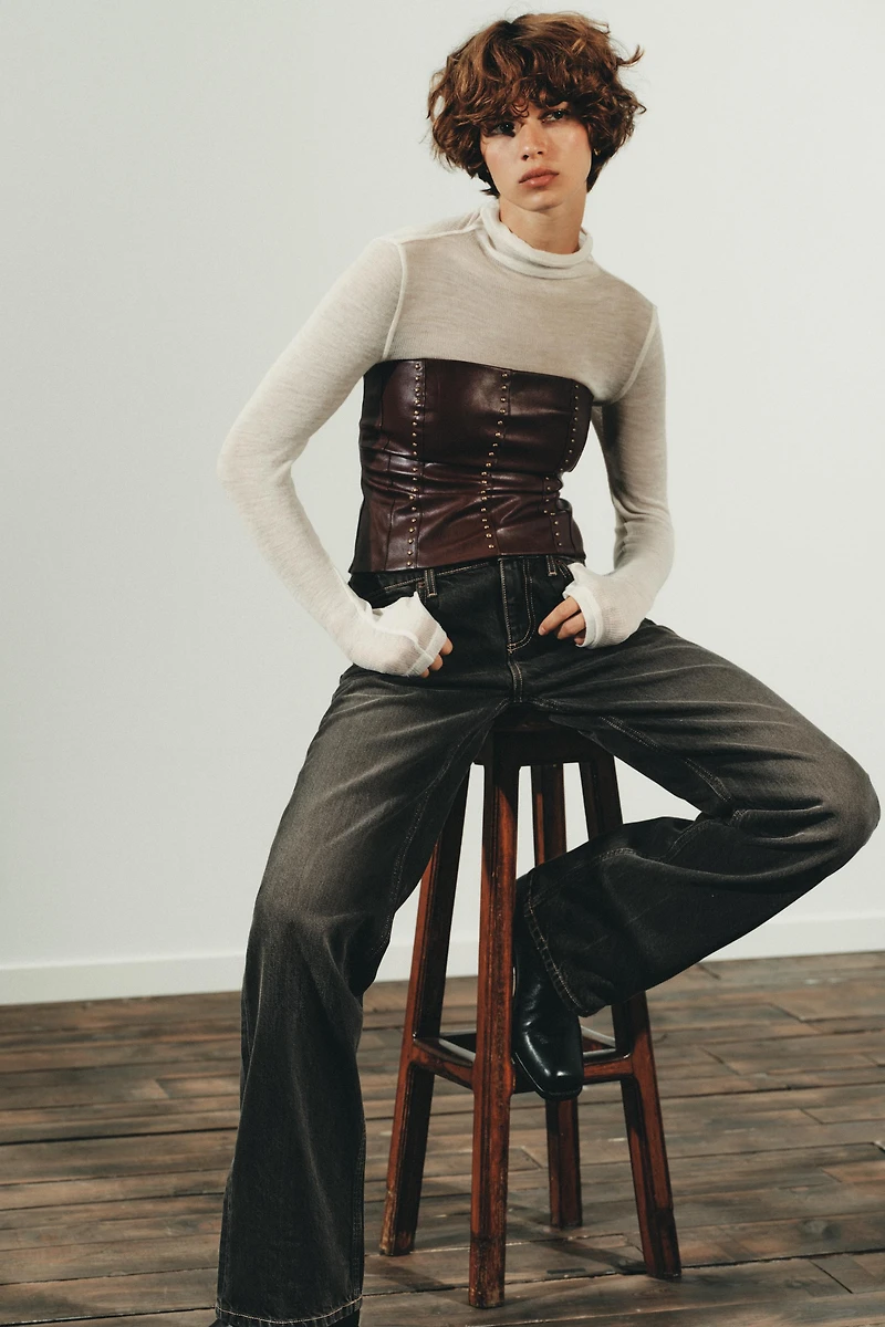 STUDDED FAUX LEATHER BANDEAU TOP