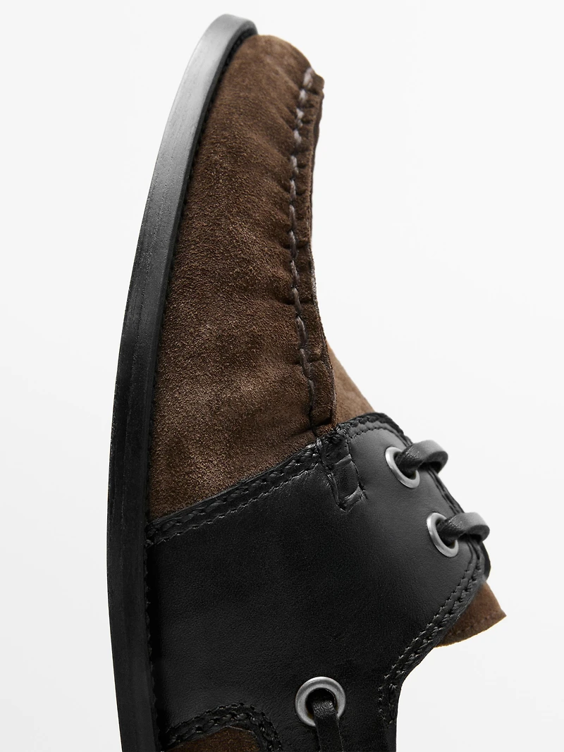 Contrast leather deck shoes