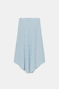 ASYMMETRIC PLAID MIDI SKIRT