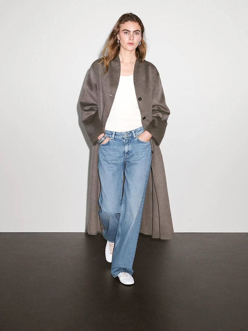 Manteau à col montant en laine mélangée