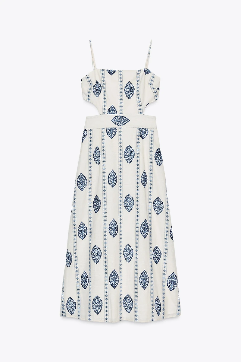 CUT OUT EMBROIDERED MIDI DRESS