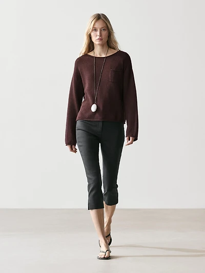 Cotton and linen knit sweater with pocket detail