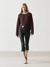 Cotton and linen knit sweater with pocket detail