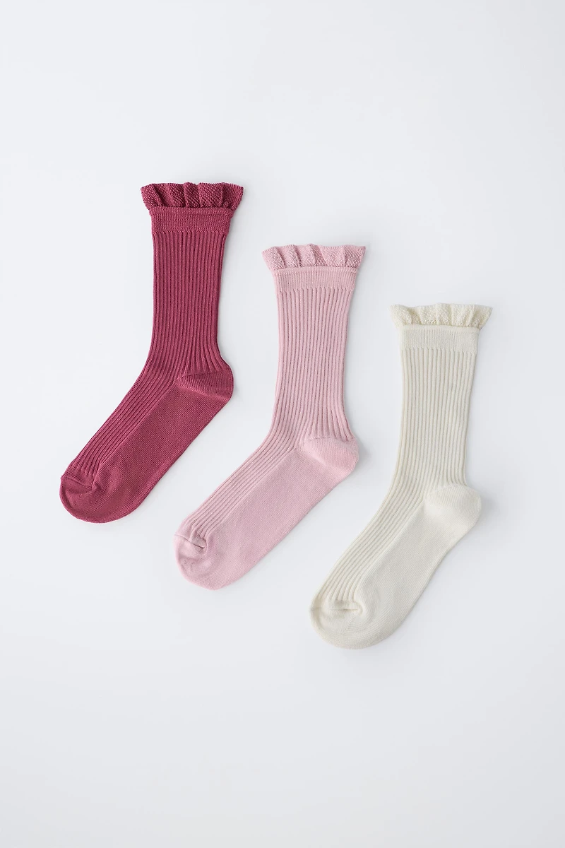 LOT DE TROIS CHAUSSETTES LONGUES EN VELOURS BOUCLÉ
