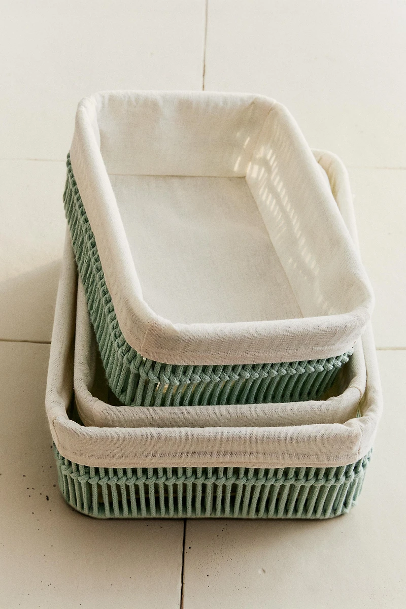 RECTANGULAR COTTON-LINED BASKET