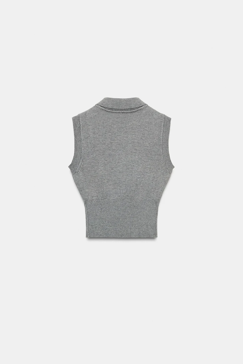 KNIT POLO COLLAR VEST TOP