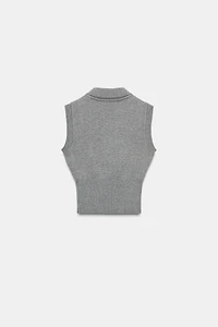 KNIT POLO COLLAR VEST TOP